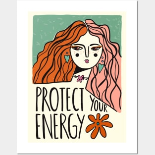 Protect your energy, Inspirational art, 70s, Woman art, Groovy art, Hippie poster, Affirmation Posters and Art